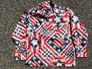 Japanese Vintage Obermeyer Nylon Wind Shirt Patriotic flag Stars stripes Small